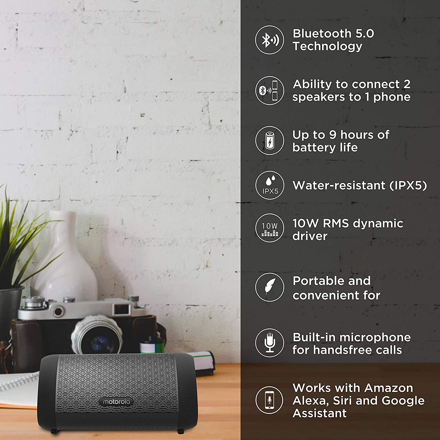 Motorola SONIC SUB 530 Bluetooth Wireless 10W Speaker, IPX5 Water Resistant with Microphone