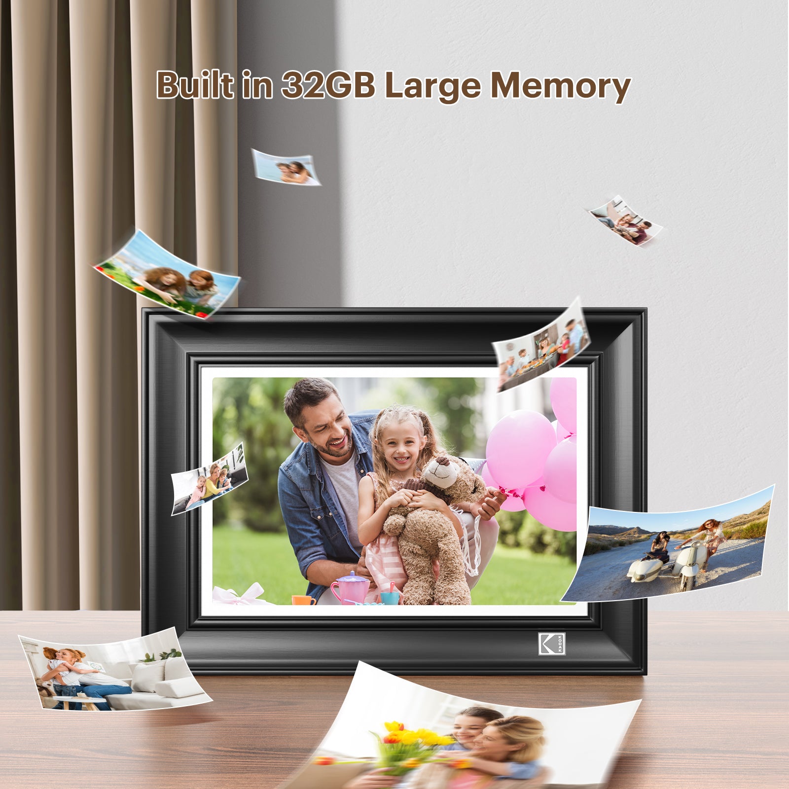KODAK Digital Photo Frame RWF-127, Full HD 10.1 inch Touchscreen, WiFi Enabled, 32GB Internal Memory, Natural Wood with Photo, Video, Audio, Calendar & Weather Display Features