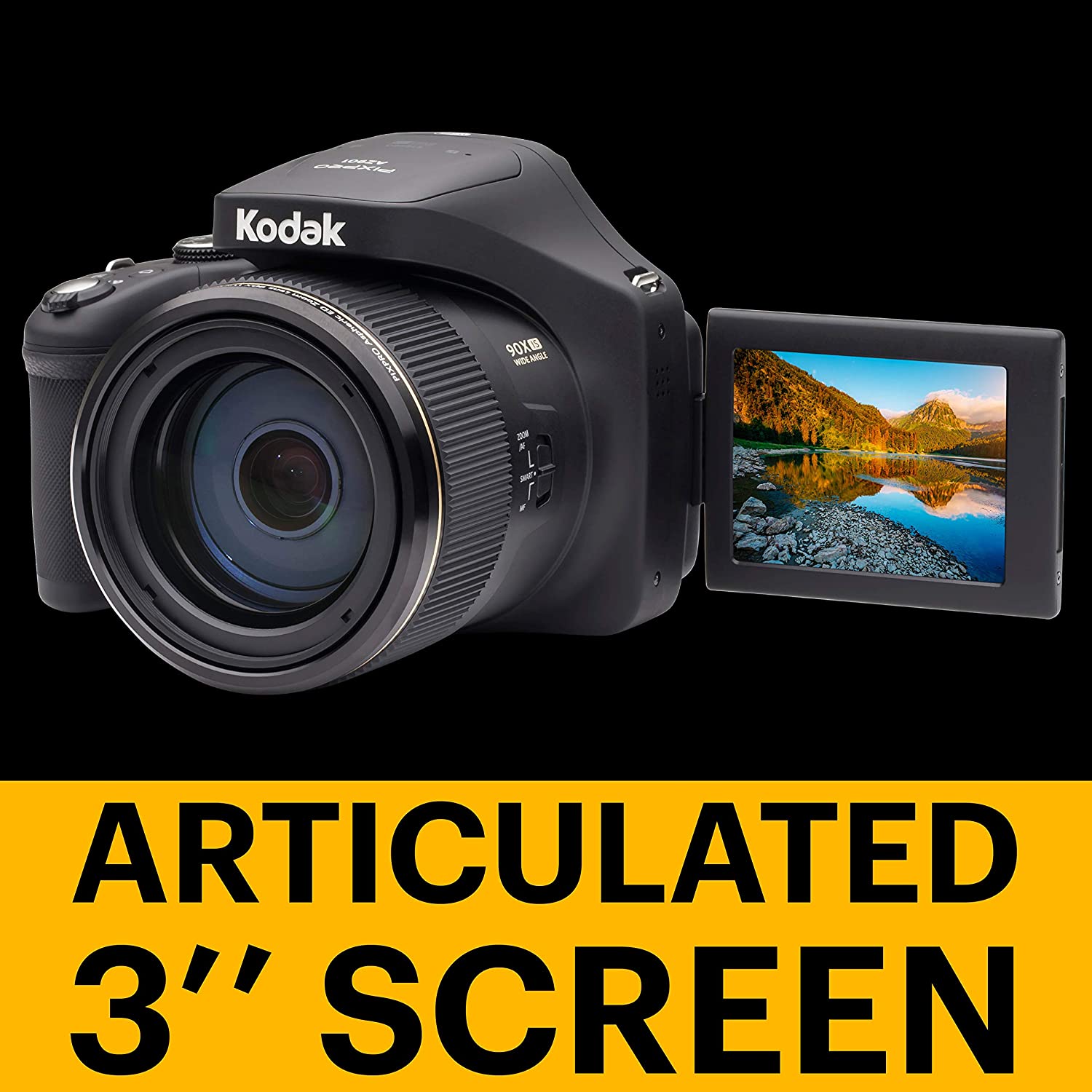 Kodak PIXPRO AZ901 WiFi-enabled, 20 MP Black Digital Camera with 90x Optical Zoom