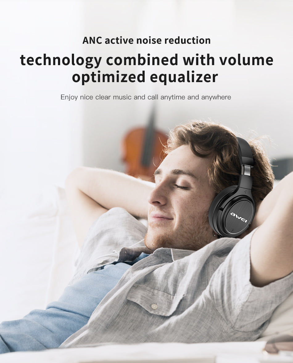 Awei A950BL Active Noise Cancellation Bluetooth Wireless Headphones (Over-Ear, Foldable) up to 46h playback on Single Charge
