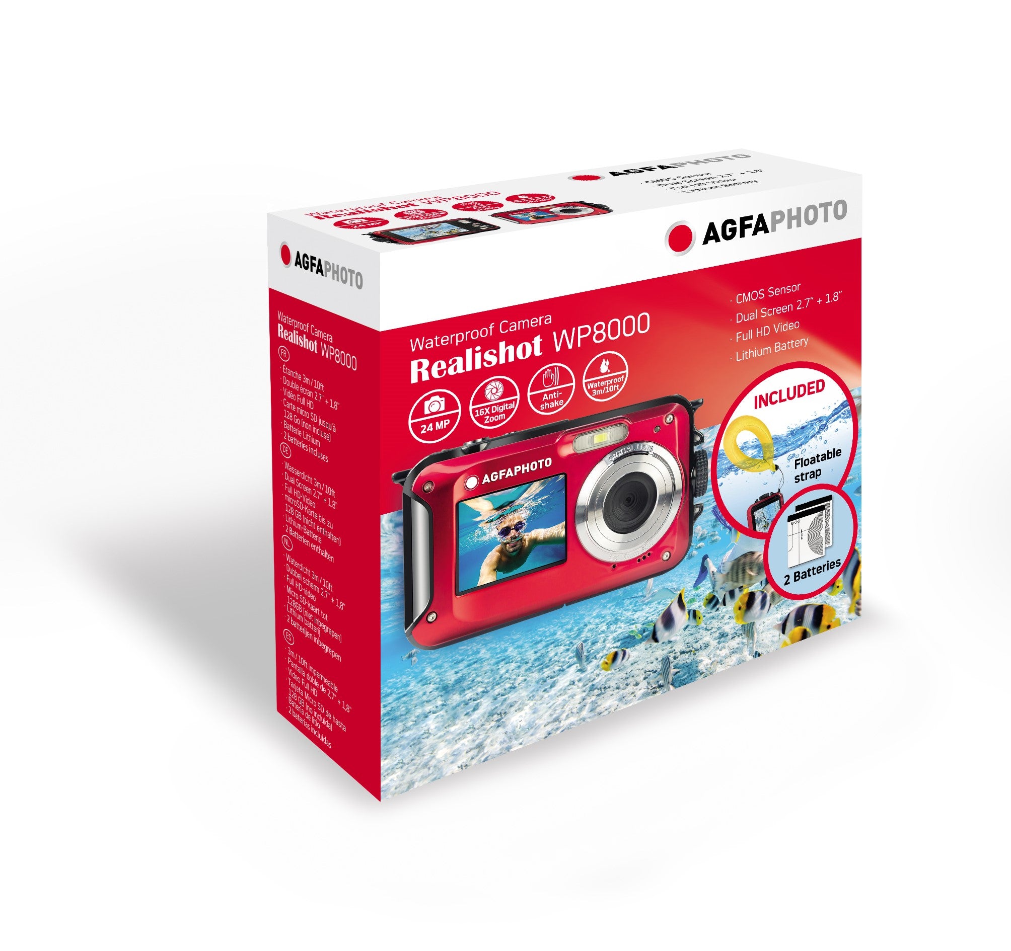 AGFAPHOTO 24MP Waterproof Compact Zoom Digital Camera with Dual LCD and Full HD Video Recording, Realishot WP8000