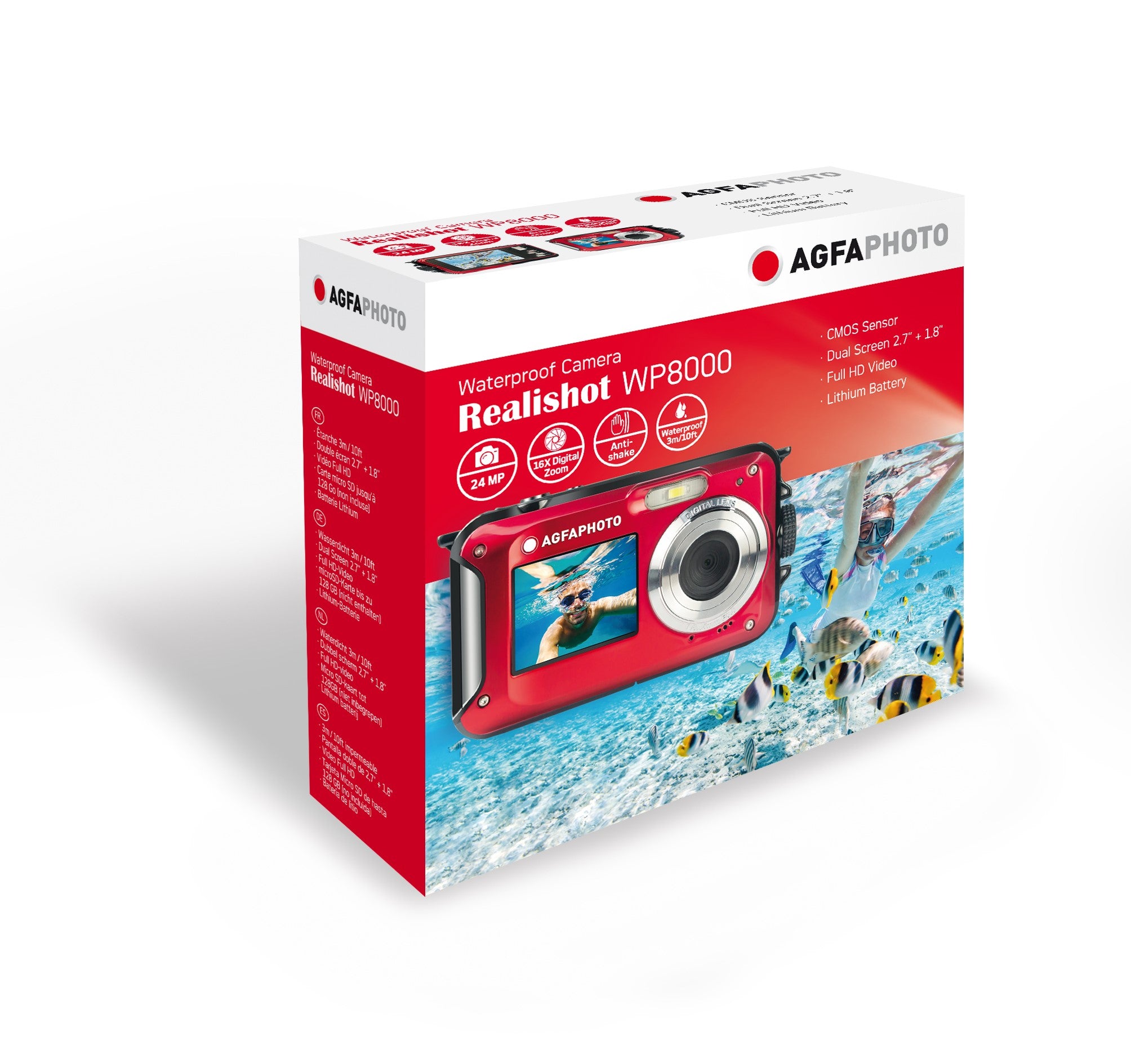 AGFAPHOTO 24MP Waterproof Compact Zoom Digital Camera with Dual LCD and Full HD Video Recording, Realishot WP8000