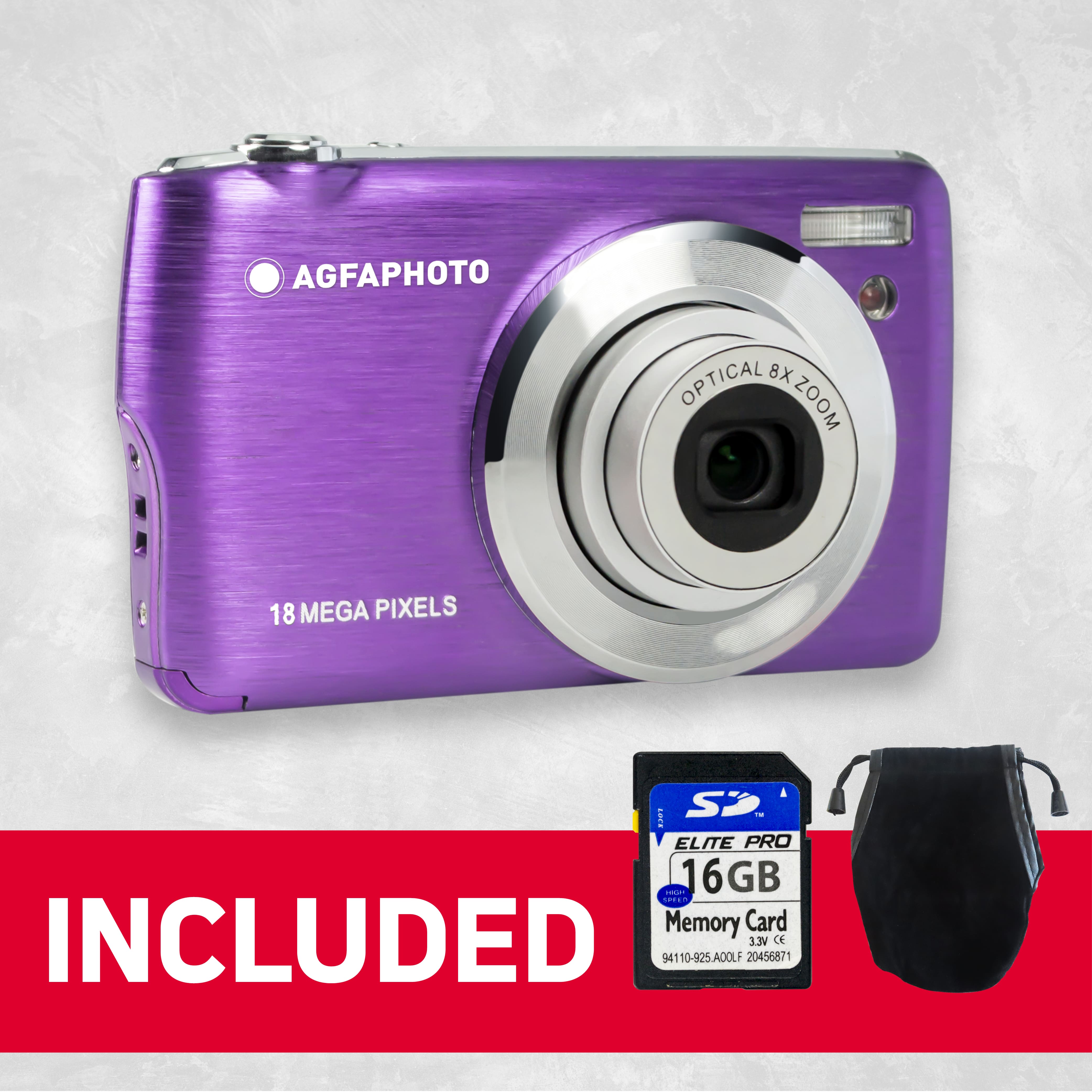 AGFA PHOTO 18MP Compact Optical 8X Zoom Digital Camera with 2.7-inch LCD and Full HD Video Recording, Realishot DC8200 in six Colors