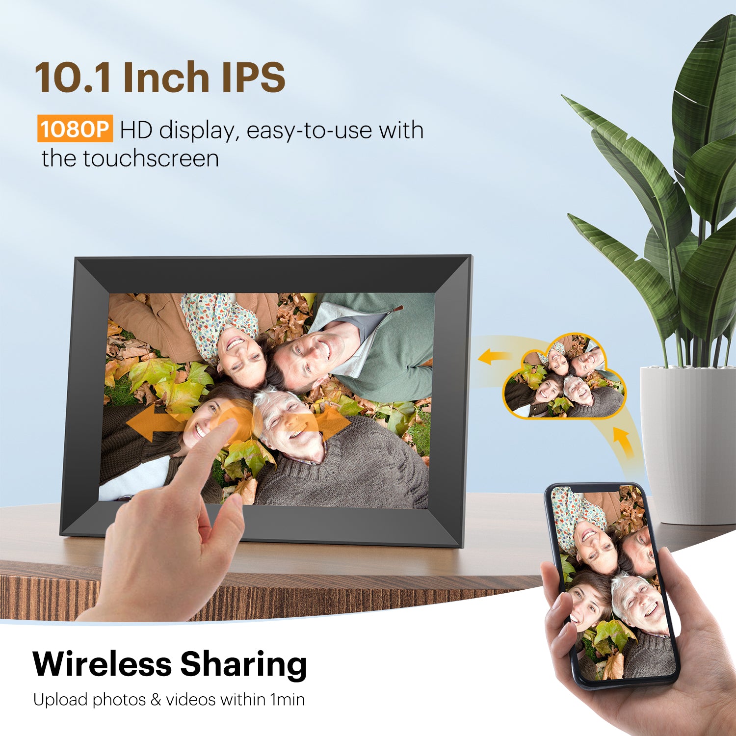 KODAK 10.1-inch Classic Digital Photo Frame CF102P, Wi-Fi Enabled, HD Touch-Screen Display with Automatic Rotation, Music, Video, Weather and Calendar