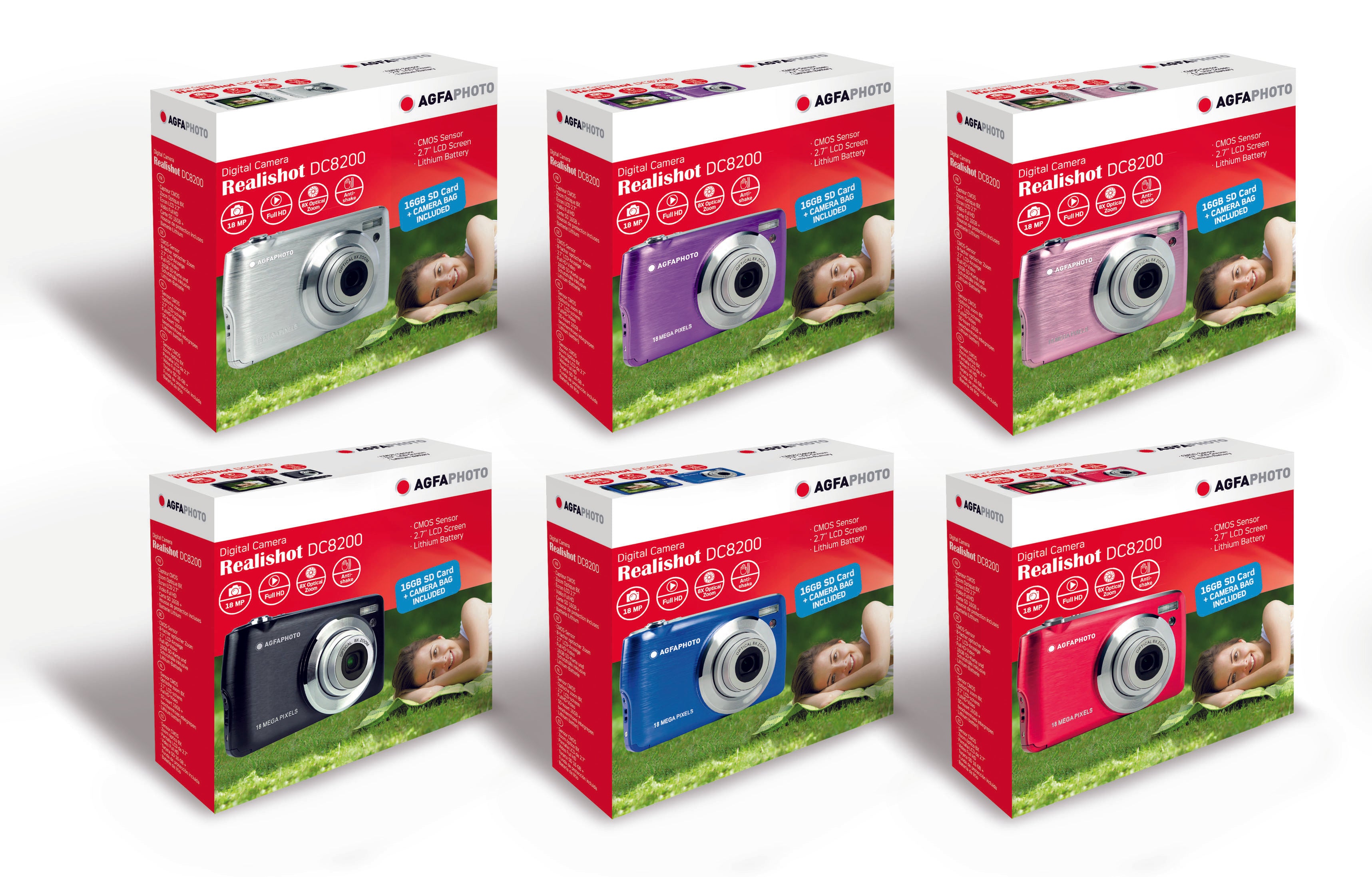 AGFA PHOTO 18MP Compact Optical 8X Zoom Digital Camera with 2.7-inch LCD and Full HD Video Recording, Realishot DC8200 in six Colors