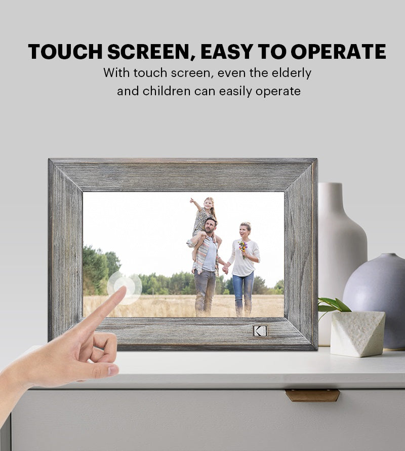 Kodak Distressed Antique Gray Rustic Wood 10-inch Wi-Fi Digital Picture Frame RCF-1013W, Touch Screen, 16GB Internal Memory with Photos, Music, Video, Calendar and Weather Display Features