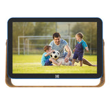 front view of kodak 10 inch RWF-108 picture frame in blue with wooden legs