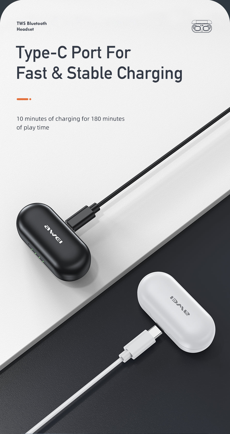 Awei T13 Pro Waterproof Wireless Earbuds with 30 Hours Playtime - BRAND PROMOTION OFFER!