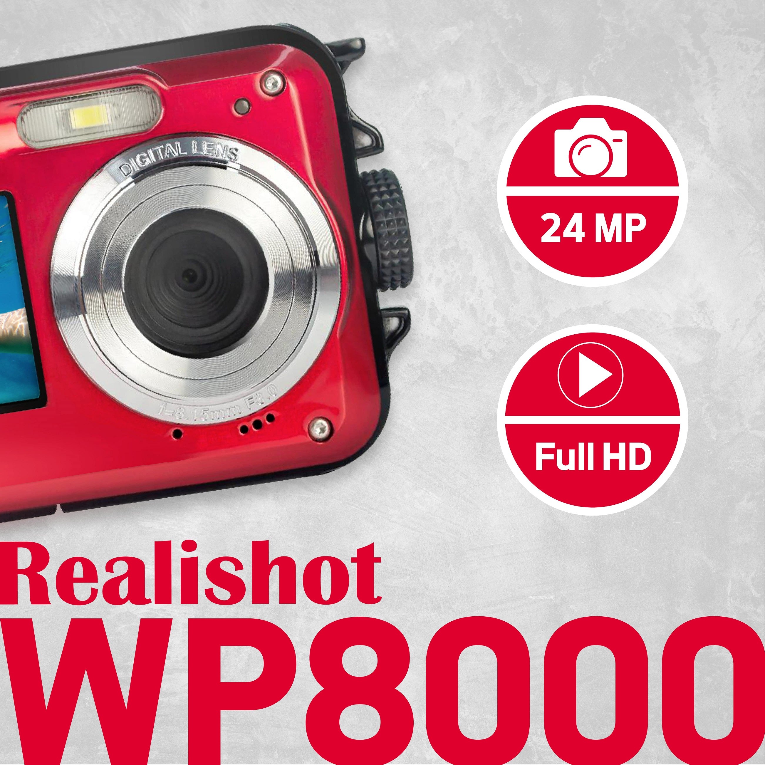 AGFAPHOTO 24MP Waterproof Compact Zoom Digital Camera with Dual LCD and Full HD Video Recording, Realishot WP8000