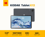 KODAK 12" Android 15 Tablet – 6GB RAM, 128GB Storage (Expandable to 1TB), 13MP Triple Camera, 1200x2000 FHD Display, 8000mAh Battery, Metal Body, Face Unlock