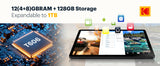 KODAK 11" Android 15 Tablet – 4GB RAM, 128GB Storage (Expandable to 1TB), 16MP Dual Camera, 1200x1920 FHD Display, 8000mAh Battery, Metal Body, Face Unlock