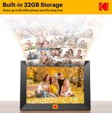 KODAK CF102P 10.1-Inch Smart Digital Photo Frame, 32GB HD Touchscreen, Wi-Fi Enabled, Auto-Rotation, Music & Video Playback, Weather & Calendar Display