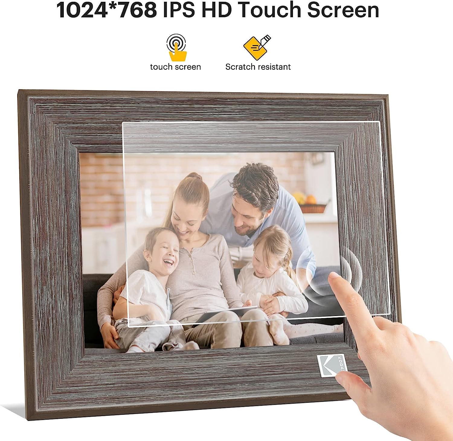 Kodak 8-inch Wi-Fi Classic Digital Photo Frame RCF-8013W, Touch Screen, Wooden Frame, 16GB Internal Memory with Music, Video, Calendar and Weather Display Features
