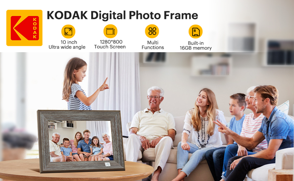 Kodak Distressed Antique Gray Rustic Wood 10-inch Wi-Fi Digital Picture Frame RCF-1013W, Touch Screen, 16GB Internal Memory with Photos, Music, Video, Calendar and Weather Display Features