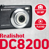 AGFAPHOTO 18MP Compact Optical 8X Zoom Digital Camera with 2.7-inch LCD and Full HD Video Recording, Realishot DC8200 in six Colors