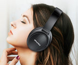 Awei A950BL Wireless Bluetooth Foldable Headphones with Active Noise Cancellation on someones head