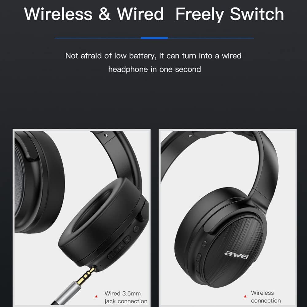 Awei A780BL Wireless Bluetooth Foldable Headphone with 3.5mm Cable Connection Option and Memory Card Slot for Music Playback