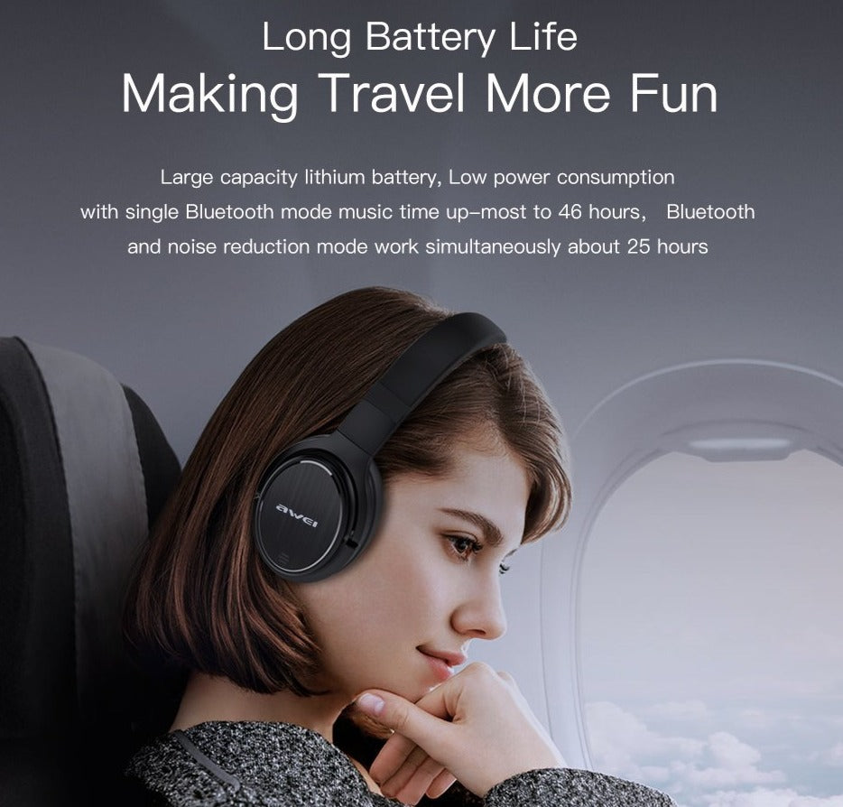 Awei A950BL Active Noise Cancellation Bluetooth Wireless Headphones Over Ear Foldable up to 46h playback on Single Charge