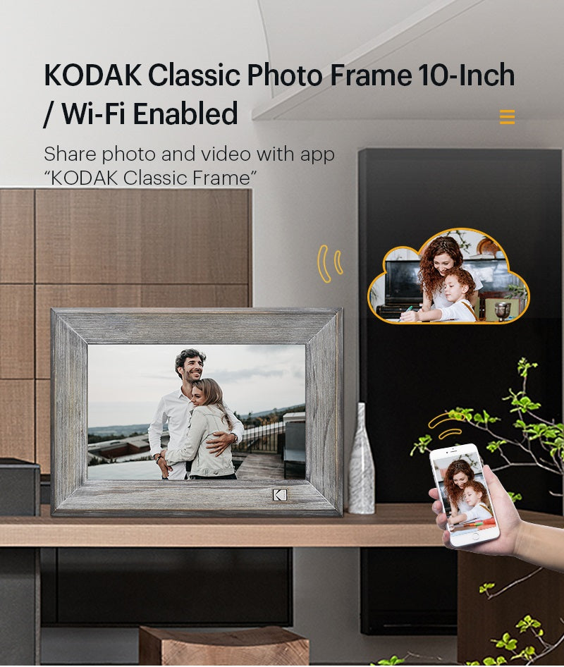 Kodak Distressed Antique Gray Rustic Wood 10-inch Wi-Fi Digital Picture Frame RCF-1013W, Touch Screen, 16GB Internal Memory with Photos, Music, Video, Calendar and Weather Display Features