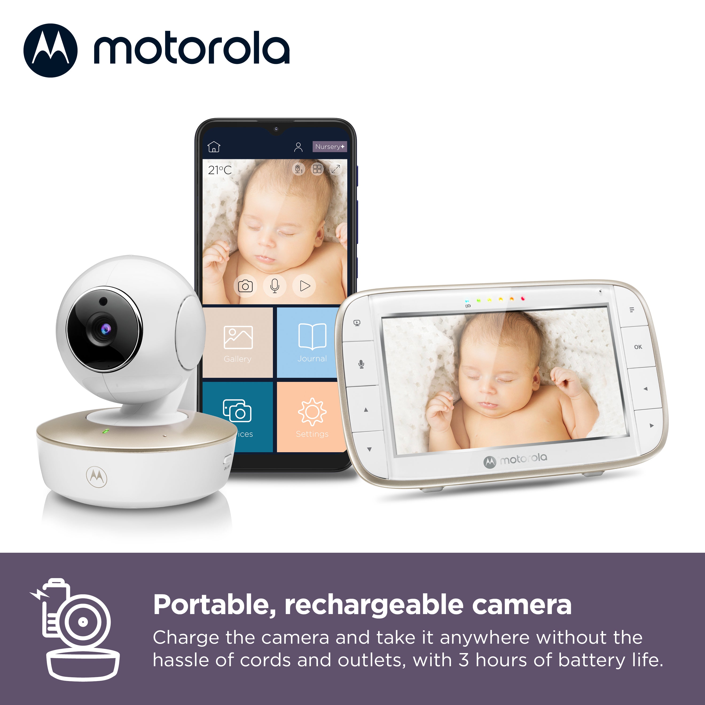 Motorola VM855 CONNECT, Secure 5" Portable Wi-Fi Video/Audio Baby Monitor With Crib Mount