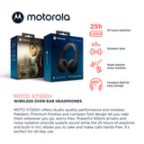 Motorola MOTO XT500+, Stylish Wireless Over-Ear Headphones with Passive Noise Isolation and Powerful Bass